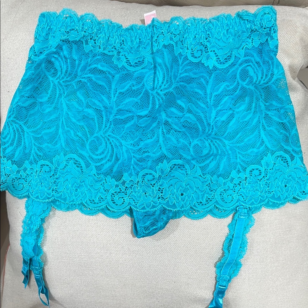 Turquoise Lace Garter Belt